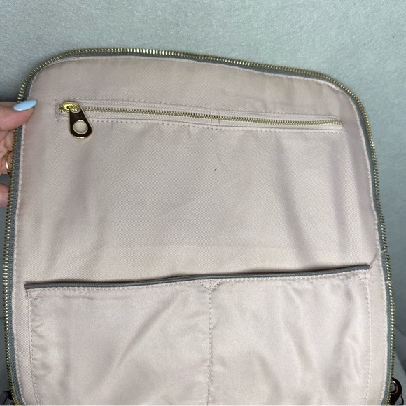 Calpak Womens Kaya Dark Gray Taupe Faux Leather Adjustable Strap Laptop Backpack - Picture 9 of 15